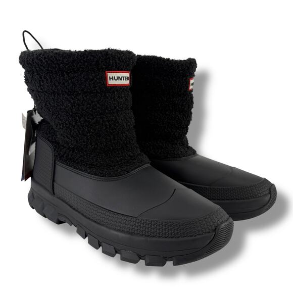 Hunter Omen Sherpa Snow Boots Womens Size 11 Insulated Waterproof Black - Picture 1 of 11